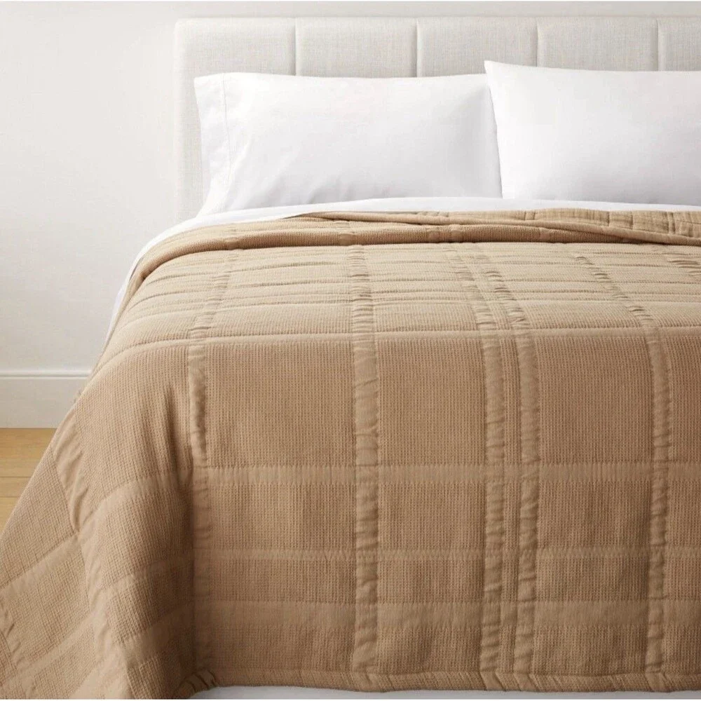 RARE Queen Studio McGee Camel Waffle Quilt Bedding Bundle Floral Sheets NEW